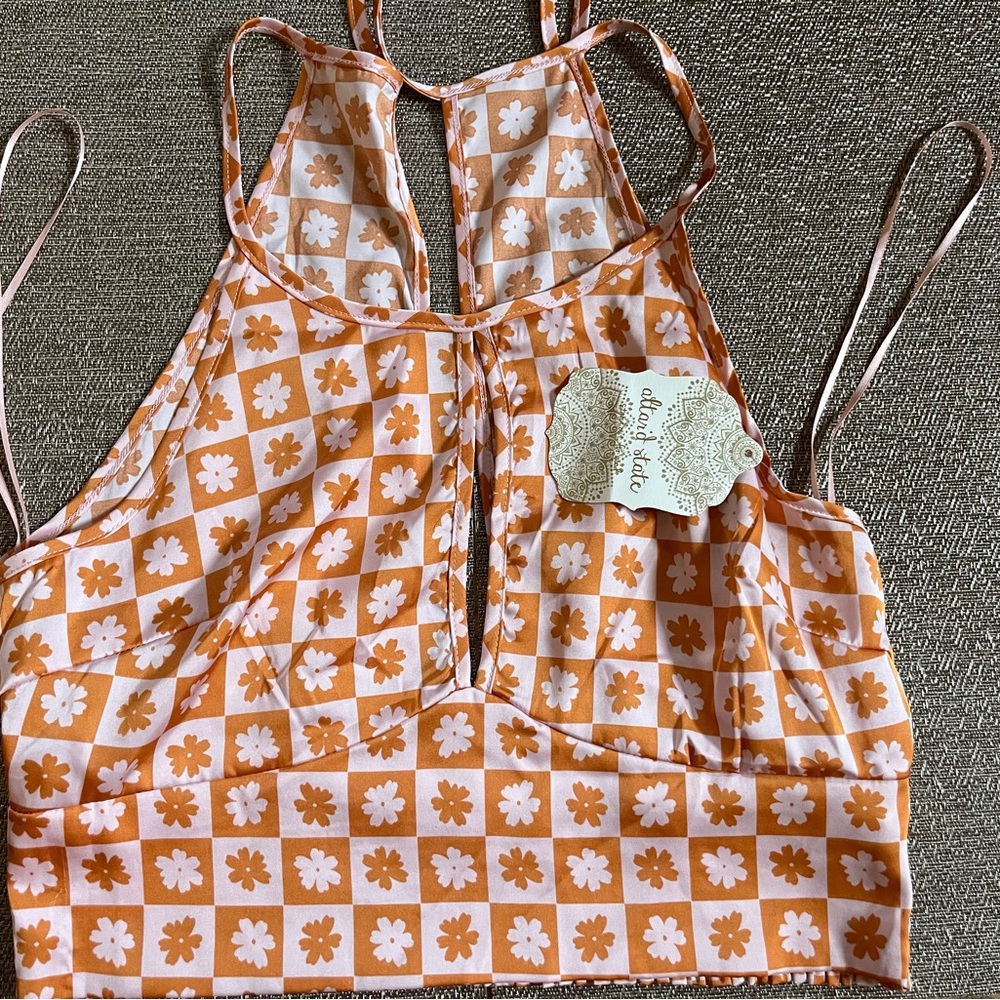 Altar'd State Orange and White Floral Crop Top